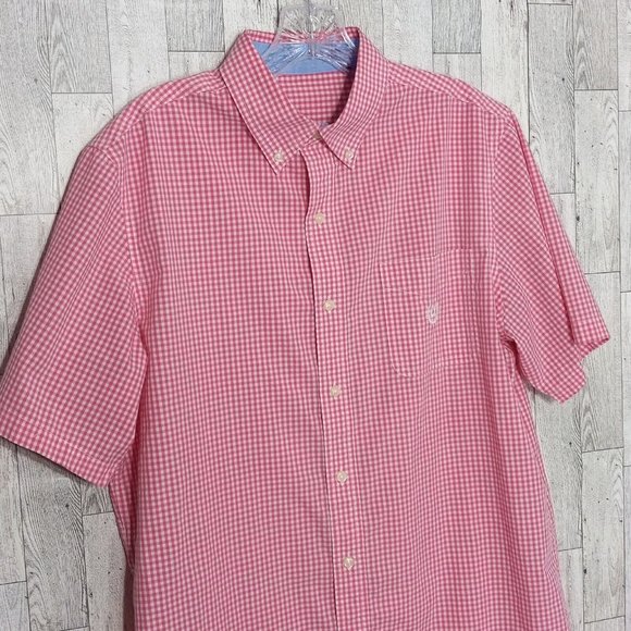 Chaps Shirt Men's Medium Button Up Pink Plaid Short Sleeve Dadcore Camp Outdoor - Picture 4 of 12